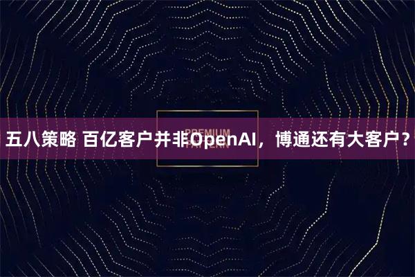五八策略 百亿客户并非OpenAI，博通还有大客户？